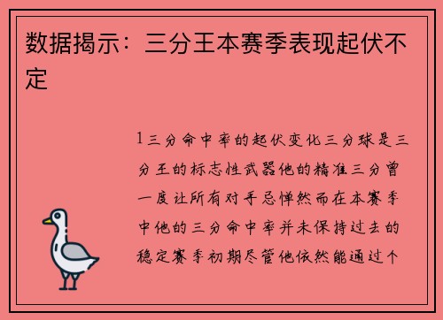 数据揭示：三分王本赛季表现起伏不定